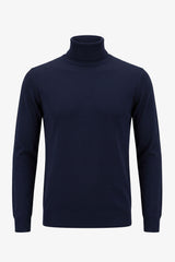 Herren-Rollkragenpullover in Marineblau, weicher Viskose-Mix, Langarm-Strickpullover