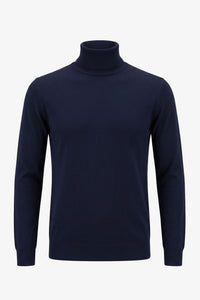 Herren-Rollkragenpullover in Marineblau, weicher Viskose-Mix, Langarm-Strickpullover