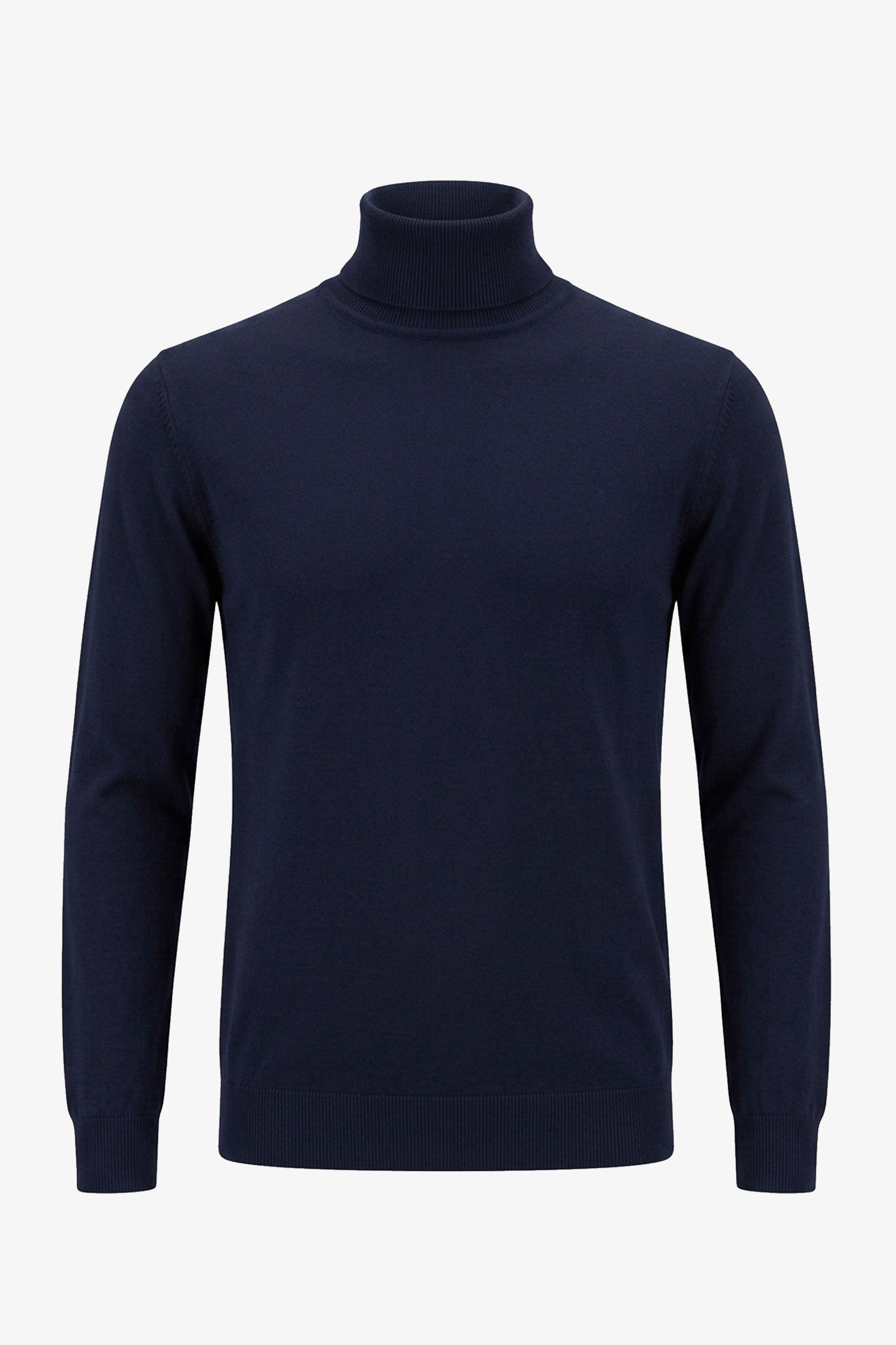 Herren-Rollkragenpullover in Marineblau, weicher Viskose-Mix, Langarm-Strickpullover