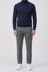 Herren-Rollkragenpullover in Marineblau, weicher Viskose-Mix, Langarm-Strickpullover