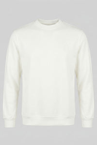 Herren-Sweatshirt aus cremefarbenem Baumwollmischgewebe mit Rundhalsausschnitt, langen Ärmeln und Stretchanteil