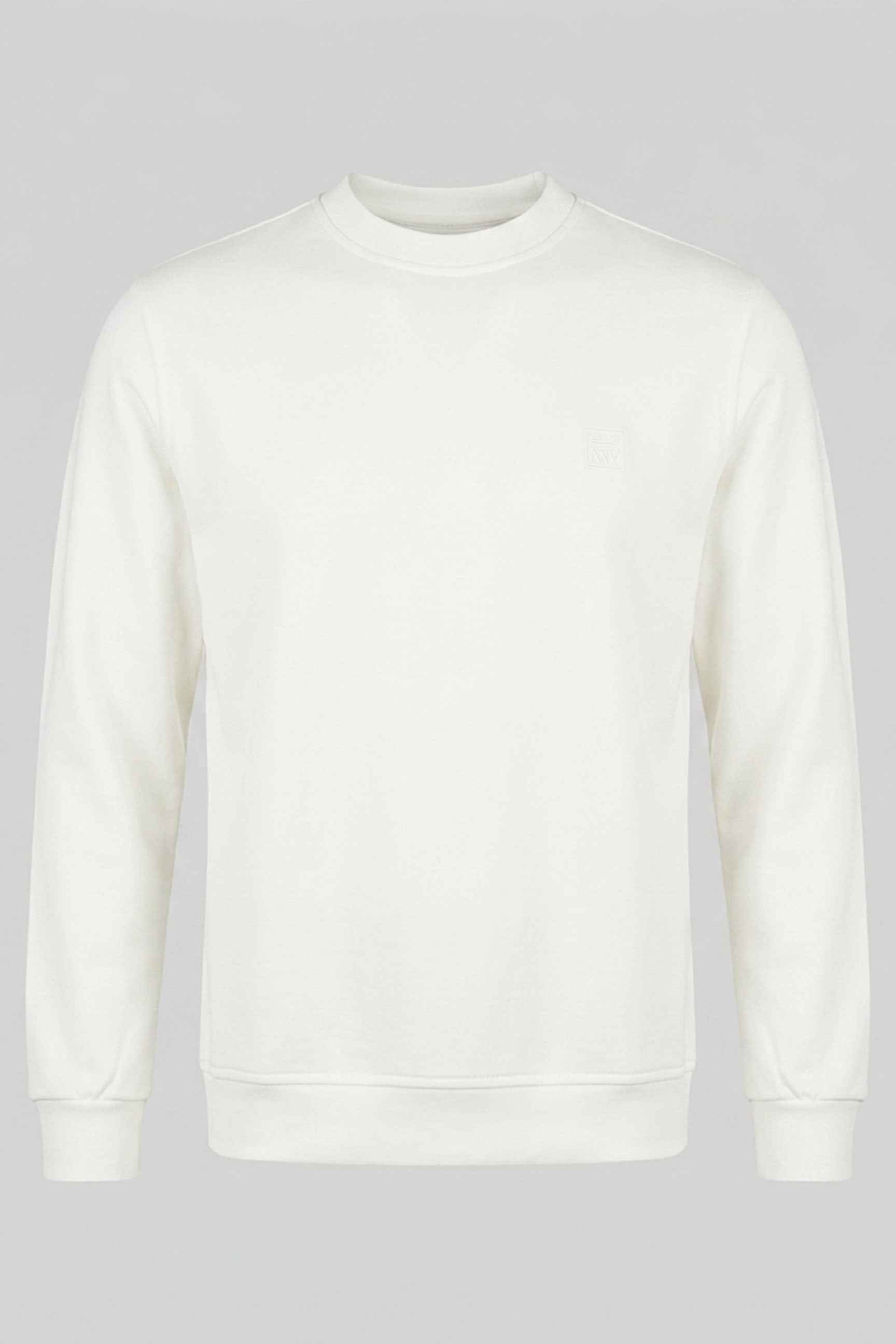 Herren-Sweatshirt aus cremefarbenem Baumwollmischgewebe mit Rundhalsausschnitt, langen Ärmeln und Stretchanteil