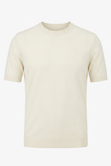 Herren-T-Shirt in Off-White, Strick, normale Passform, Rundhalsausschnitt, Kurzarm