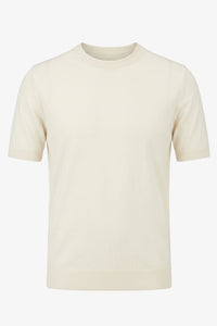 Herren-T-Shirt in Off-White, Strick, normale Passform, Rundhalsausschnitt, Kurzarm