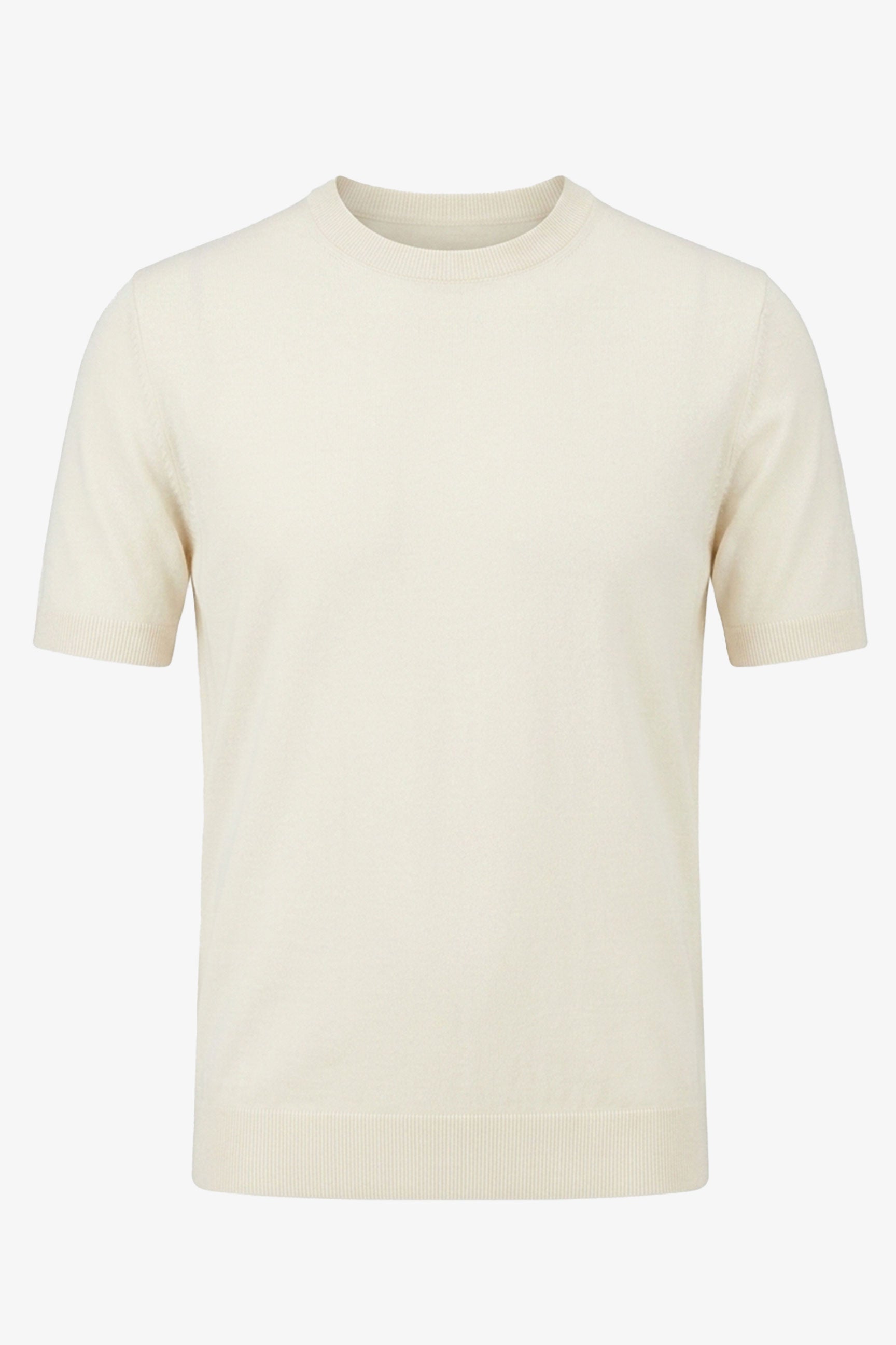 Herren-T-Shirt in Off-White, Strick, normale Passform, Rundhalsausschnitt, Kurzarm