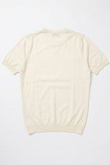 Herren-T-Shirt in Off-White, Strick, normale Passform, Rundhalsausschnitt, Kurzarm