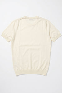 Herren-T-Shirt in Off-White, Strick, normale Passform, Rundhalsausschnitt, Kurzarm