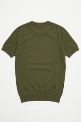 Herren-Strickshirt, olivgrün, normale Passform, Rundhalsausschnitt, Kurzarm