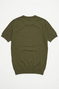 Herren-Strickshirt, olivgrün, normale Passform, Rundhalsausschnitt, Kurzarm