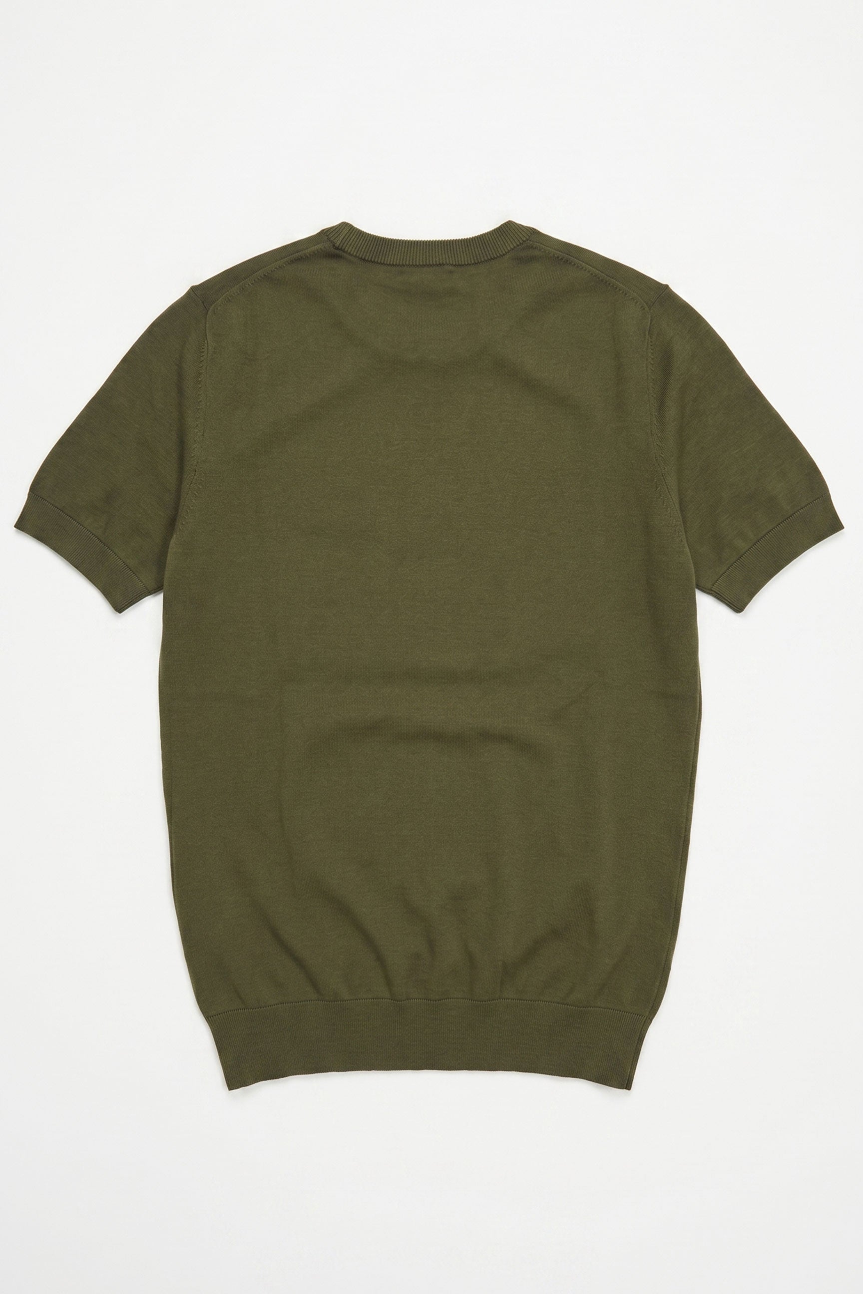 Herren-Strickshirt, olivgrün, normale Passform, Rundhalsausschnitt, Kurzarm