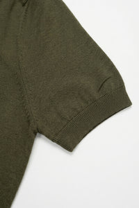 Herren-Strickshirt, olivgrün, normale Passform, Rundhalsausschnitt, Kurzarm