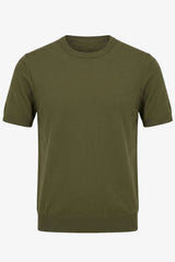 Herren-Strickshirt, olivgrün, normale Passform, Rundhalsausschnitt, Kurzarm