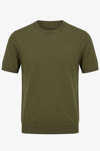 Herren-Strickshirt, olivgrün, normale Passform, Rundhalsausschnitt, Kurzarm