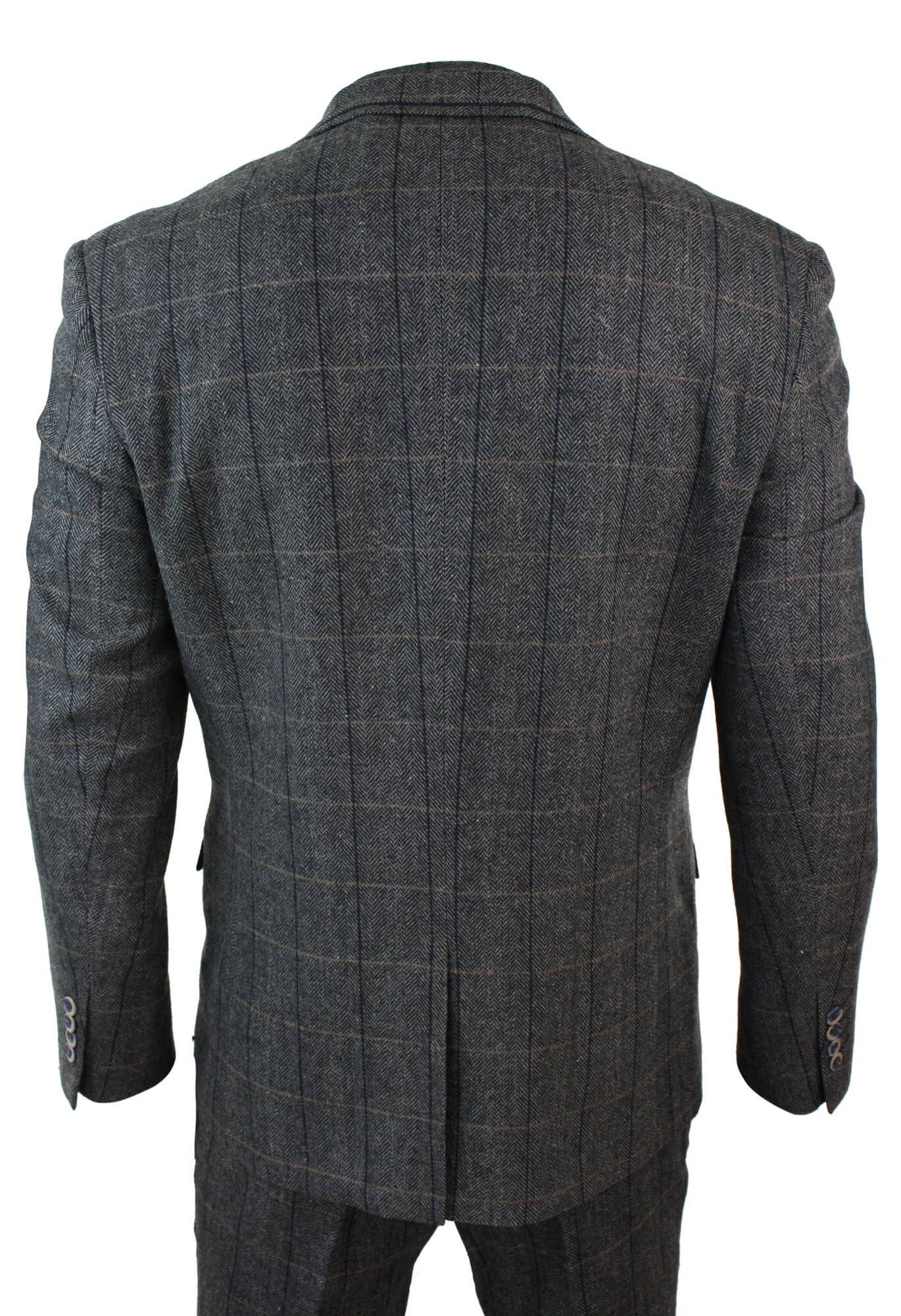 Cavani Albert - Men's Herringbone Tweed Check 3 Piece Suit - Charcoal