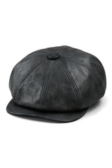 Herren 8 Panel Razor Baker Boy Hut PU Leder Blinders Newsboy Flat Cap Schwarz