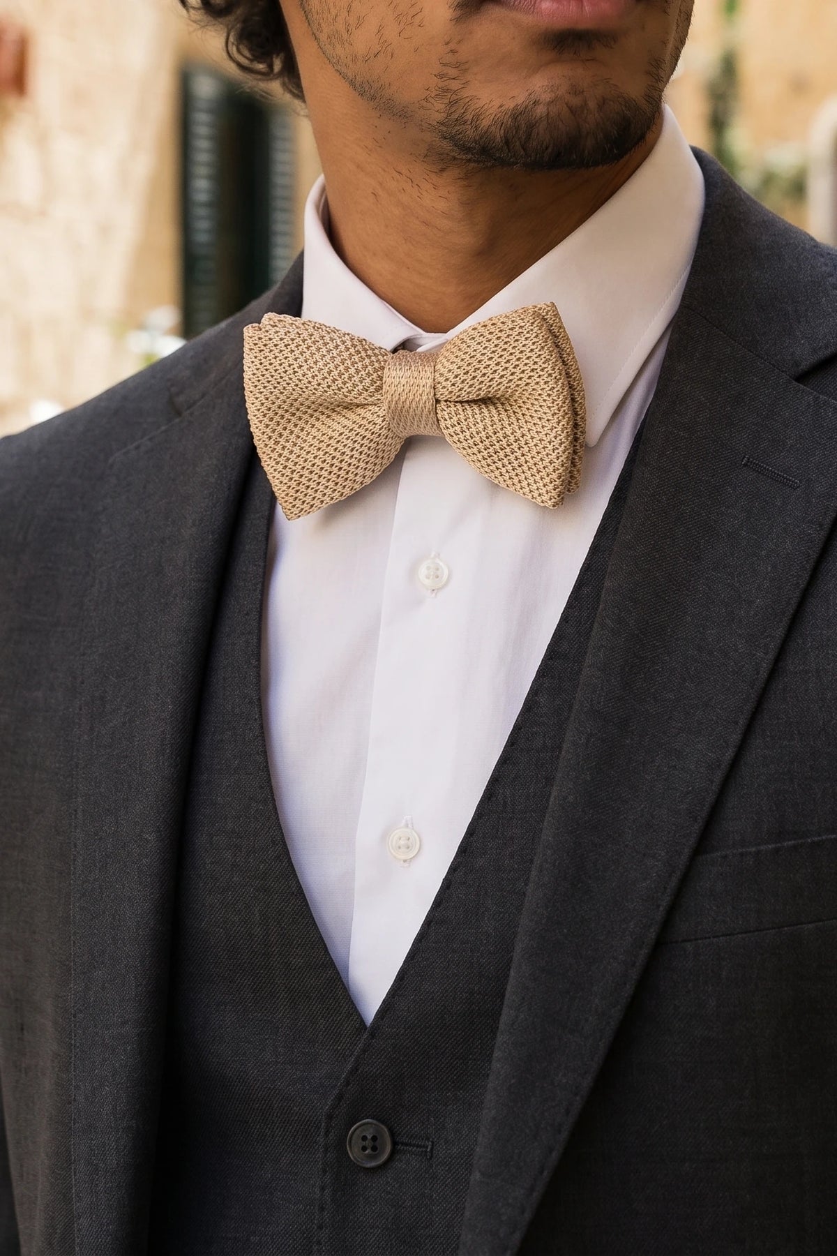 Beige Strickfliege für Herren