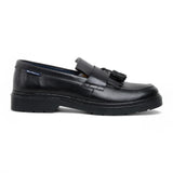 Schwarze Herren-Slipper aus Leder mit dicker Sohle und Quasten