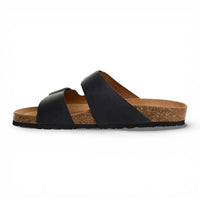 Schwarze Herren-Sandalen aus Leder zum Hineinschlüpfen mit Fußbett