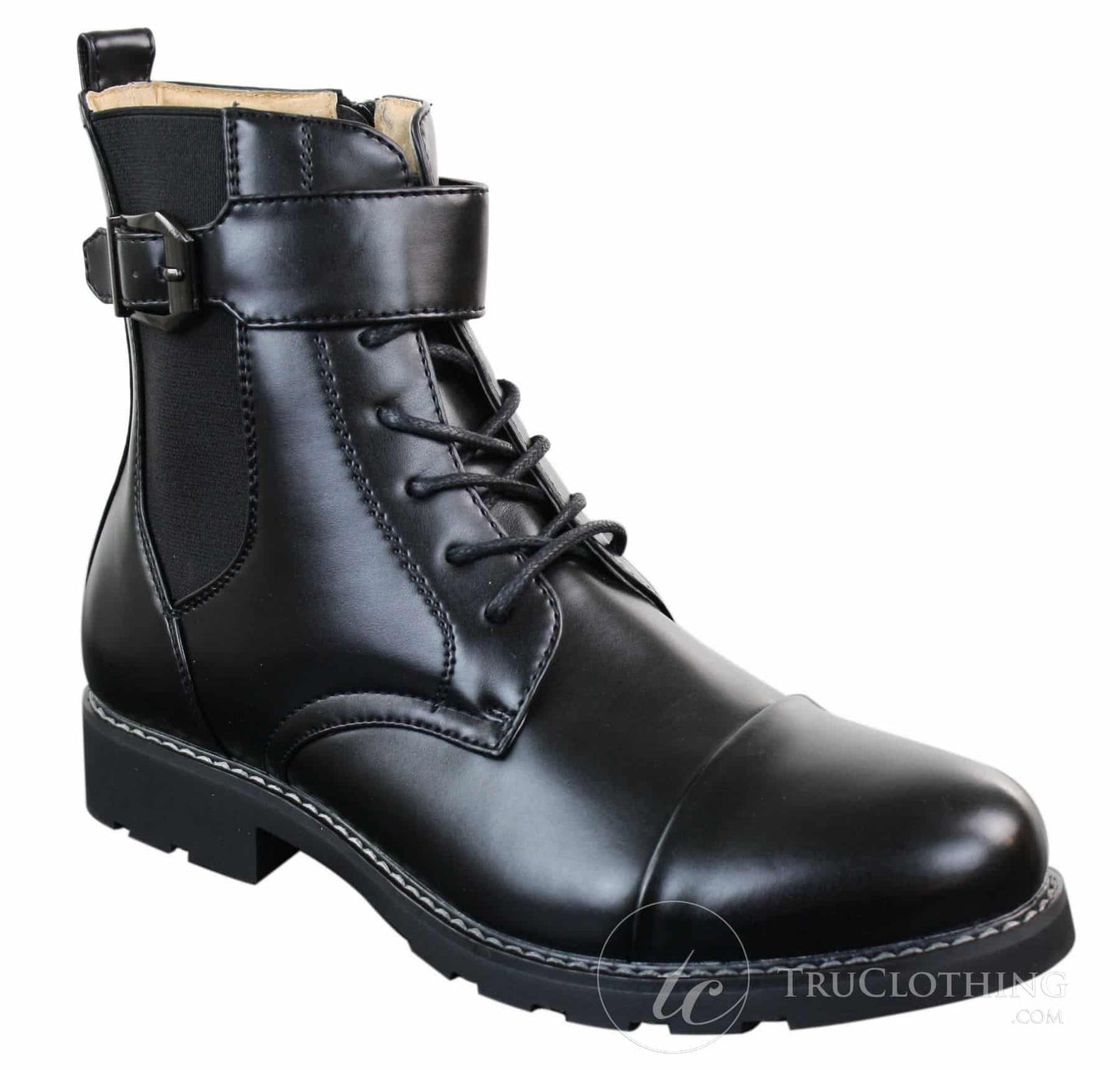 Mens Black Military Army Navy Ankle Boots Casual Zip Laced Belted Buckle