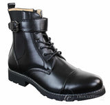 Mens Black Military Army Navy Ankle Boots Casual Zip Laced Belted Buckle