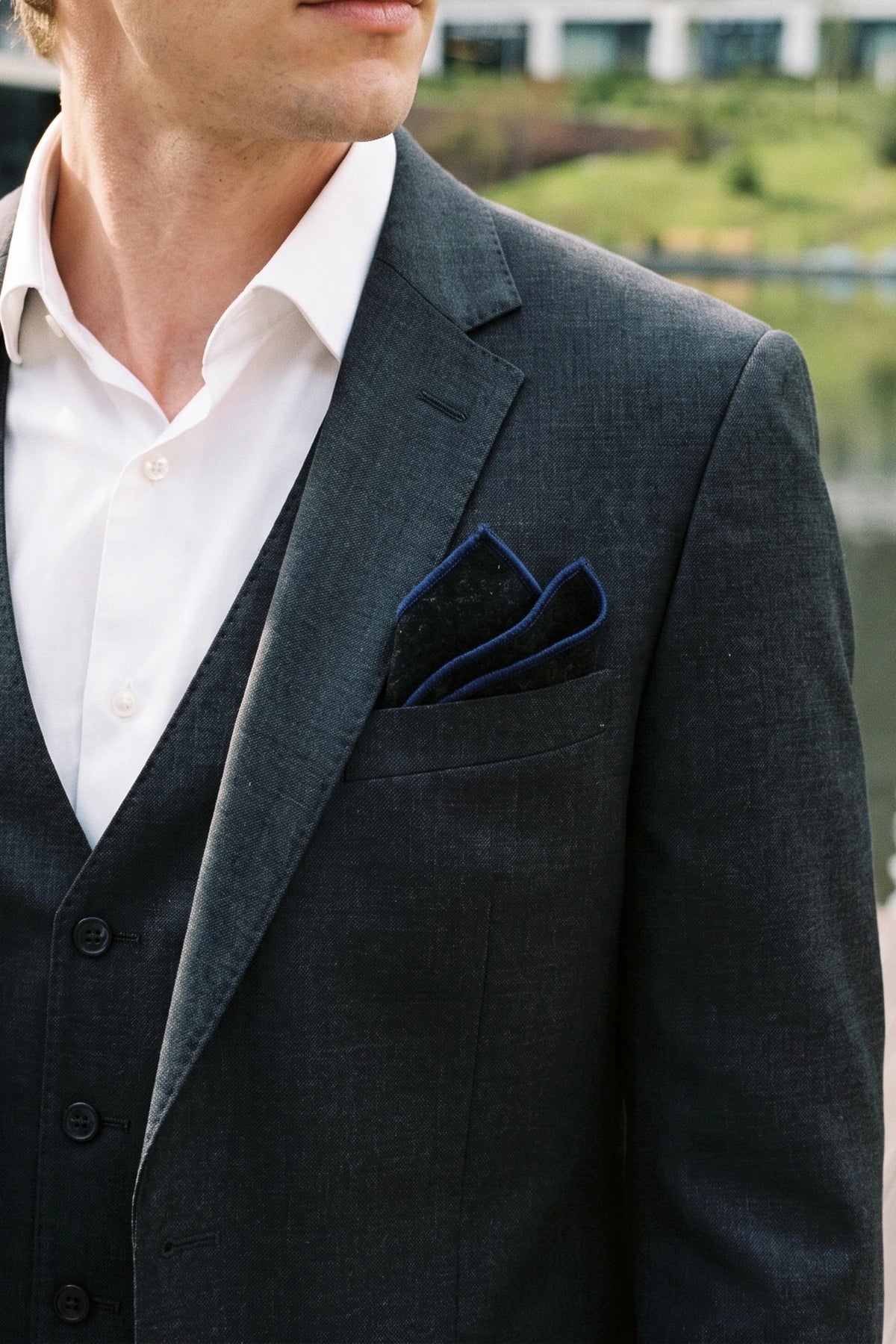 Schwarzes Einstecktuch aus Tweed-Wollmischung für Herren
