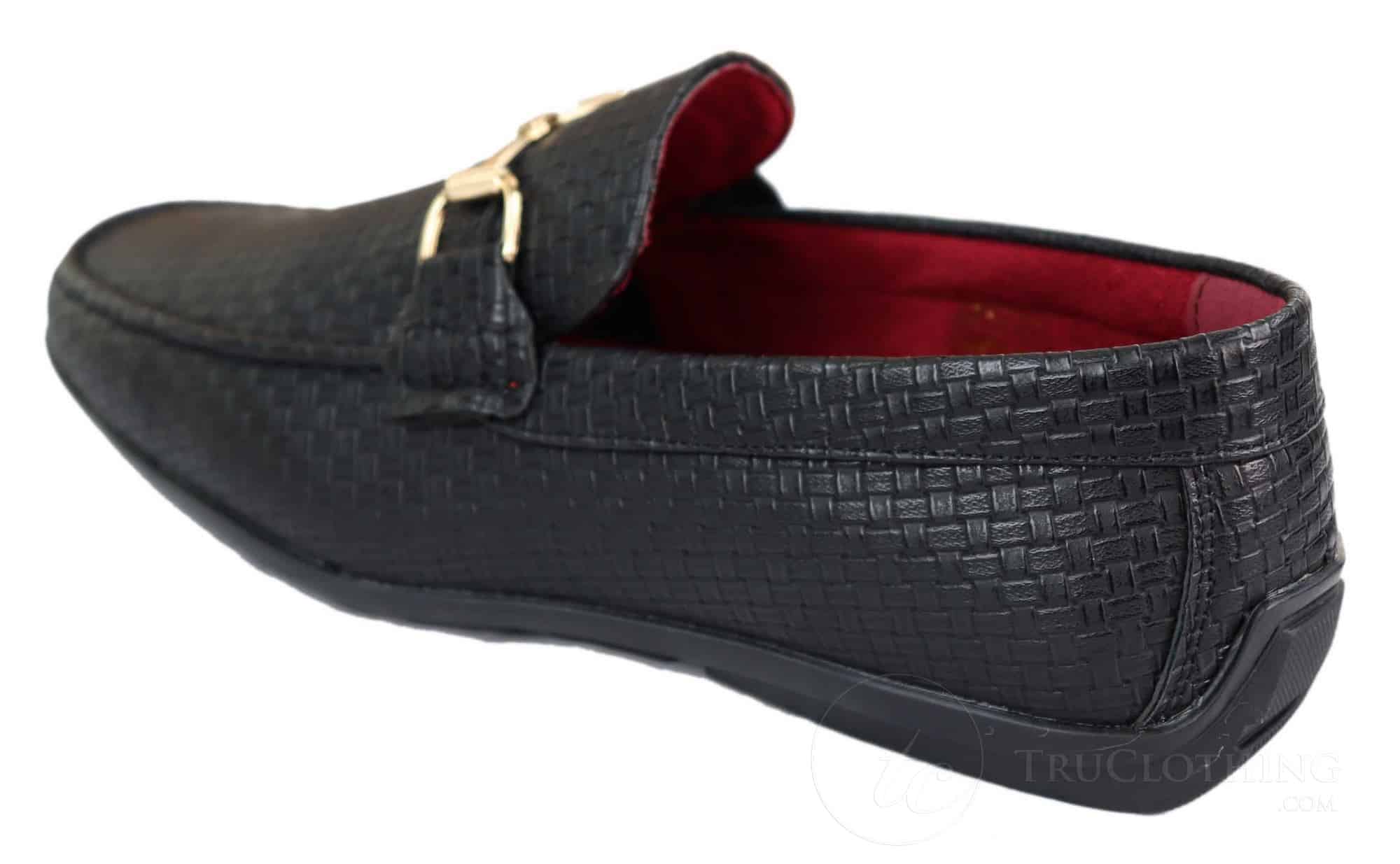 Mens Black Weave PU Leather Loafers