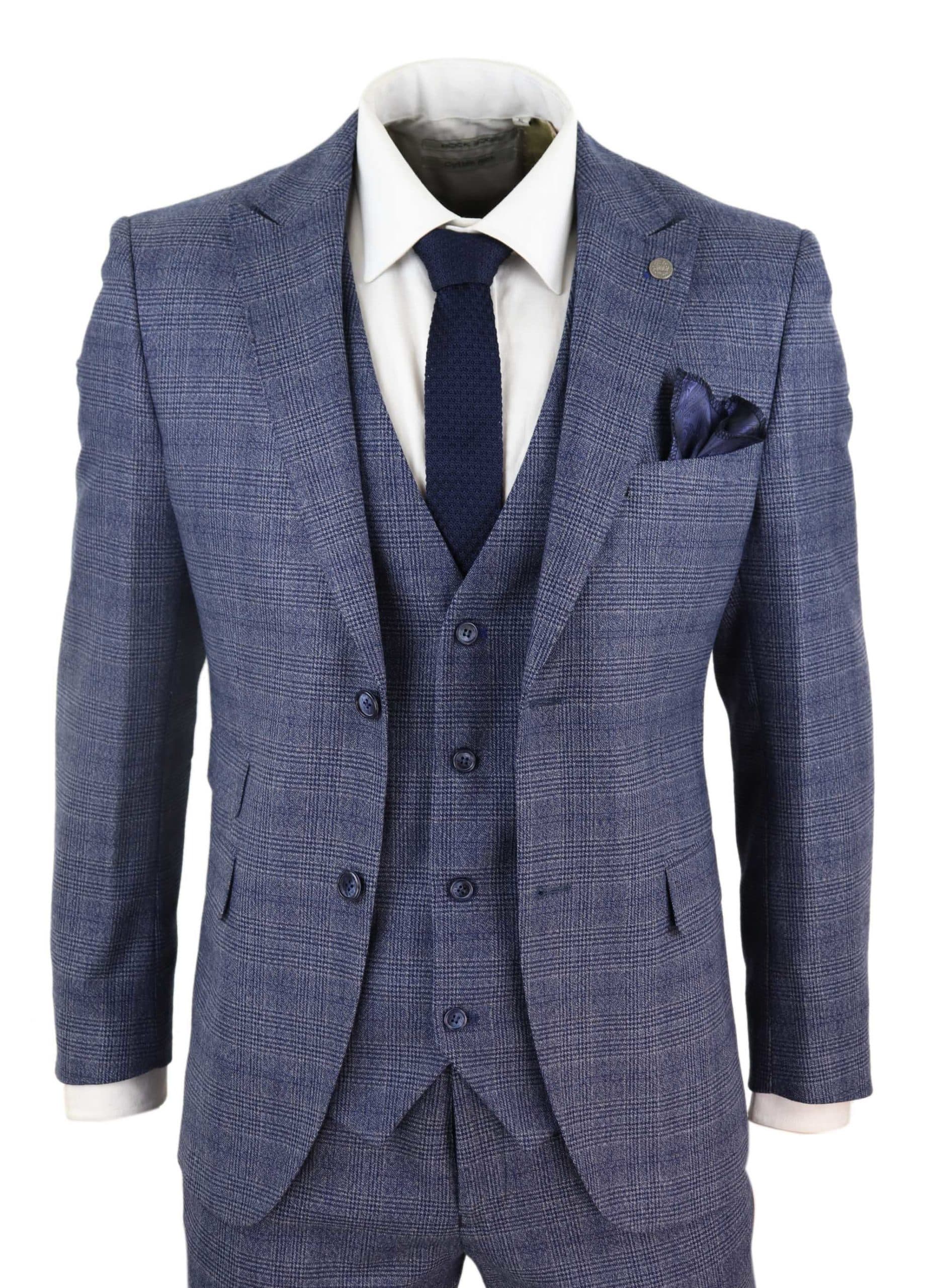 Mens 3 Piece Suit Classic Tweed Check Vintage Retro Peaky Blinders Tailored Fit
