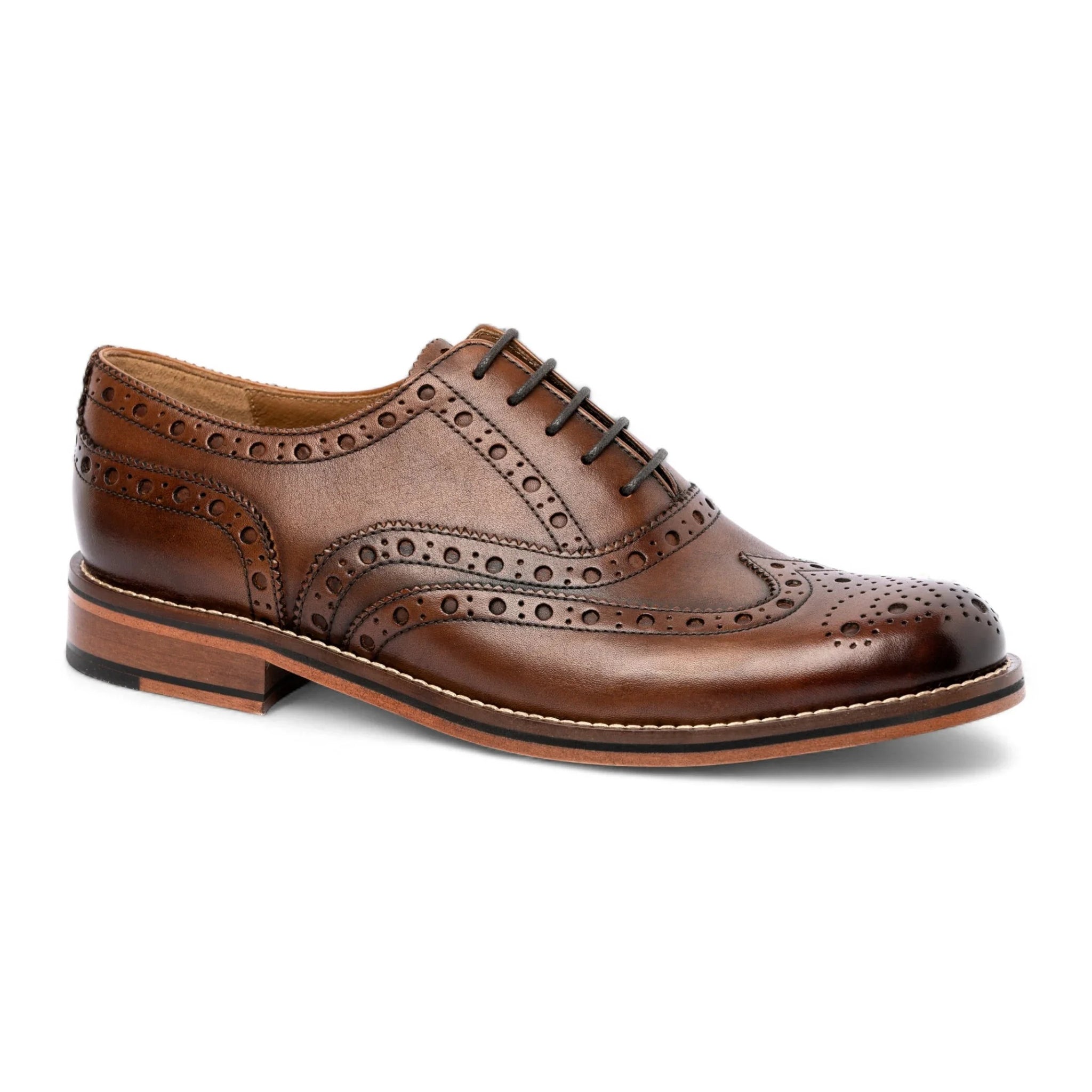 Braune Herren-Brogue-Oxford-Schuhe aus Leder mit Flügelkappe