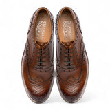 Braune Herren-Brogue-Oxford-Schuhe aus Leder mit Flügelkappe