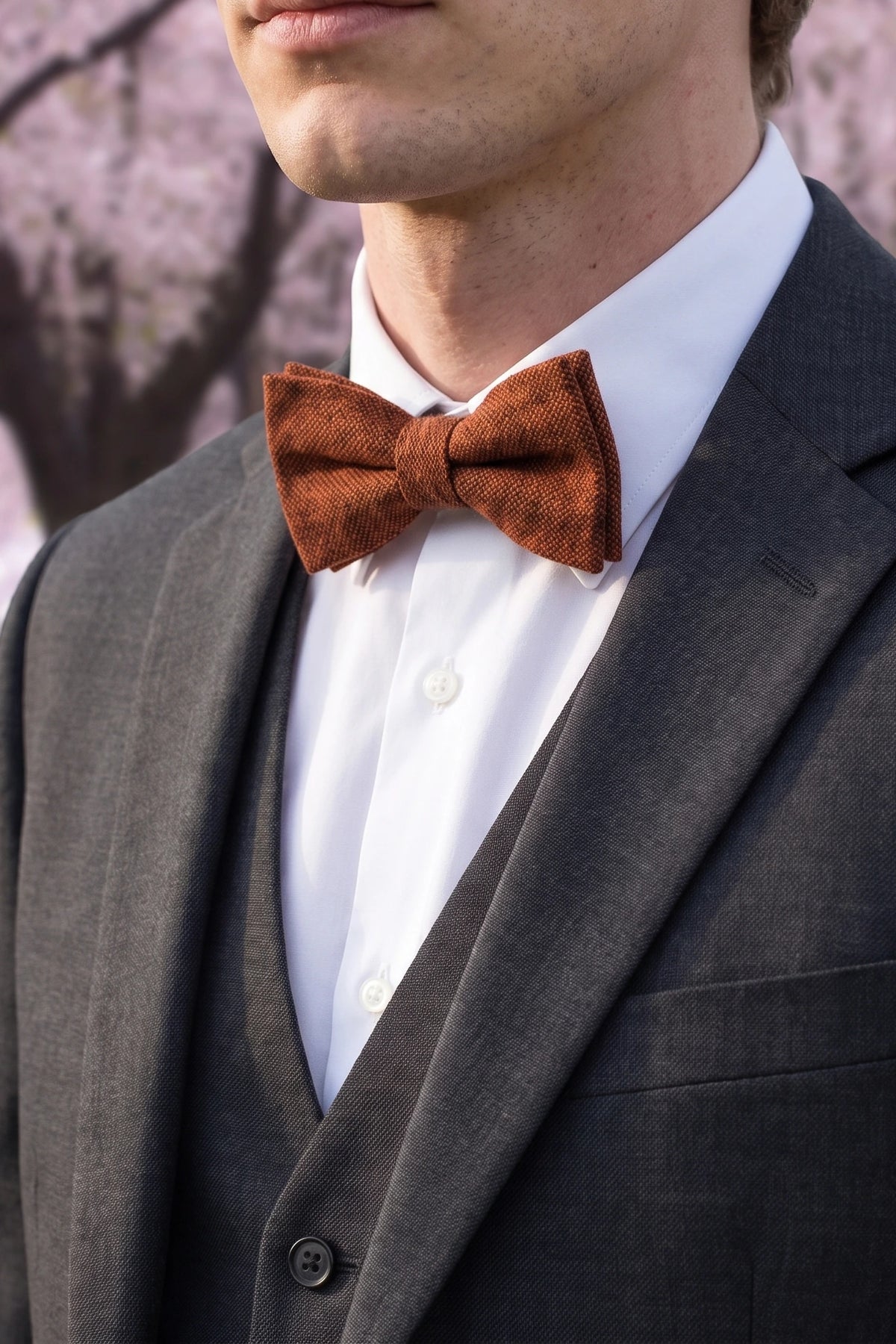 Herrenfliege aus braunem Tweed-Wollmischgewebe
