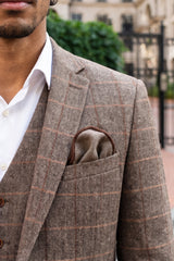 Einstecktuch für Herren aus braunem Tweed-Wollmischgewebe