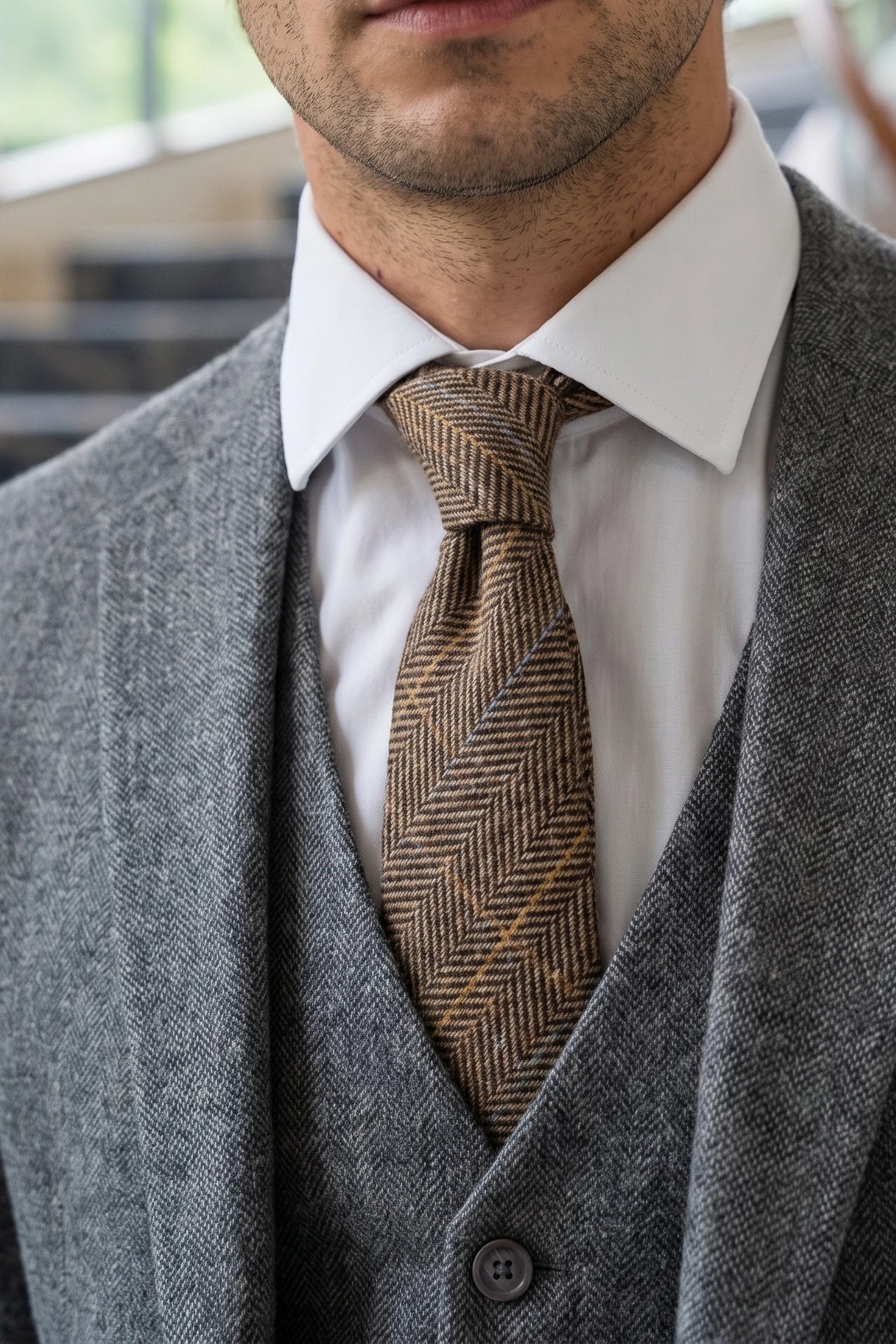 Braune Herrenkrawatte aus Wollmischung und Tweed