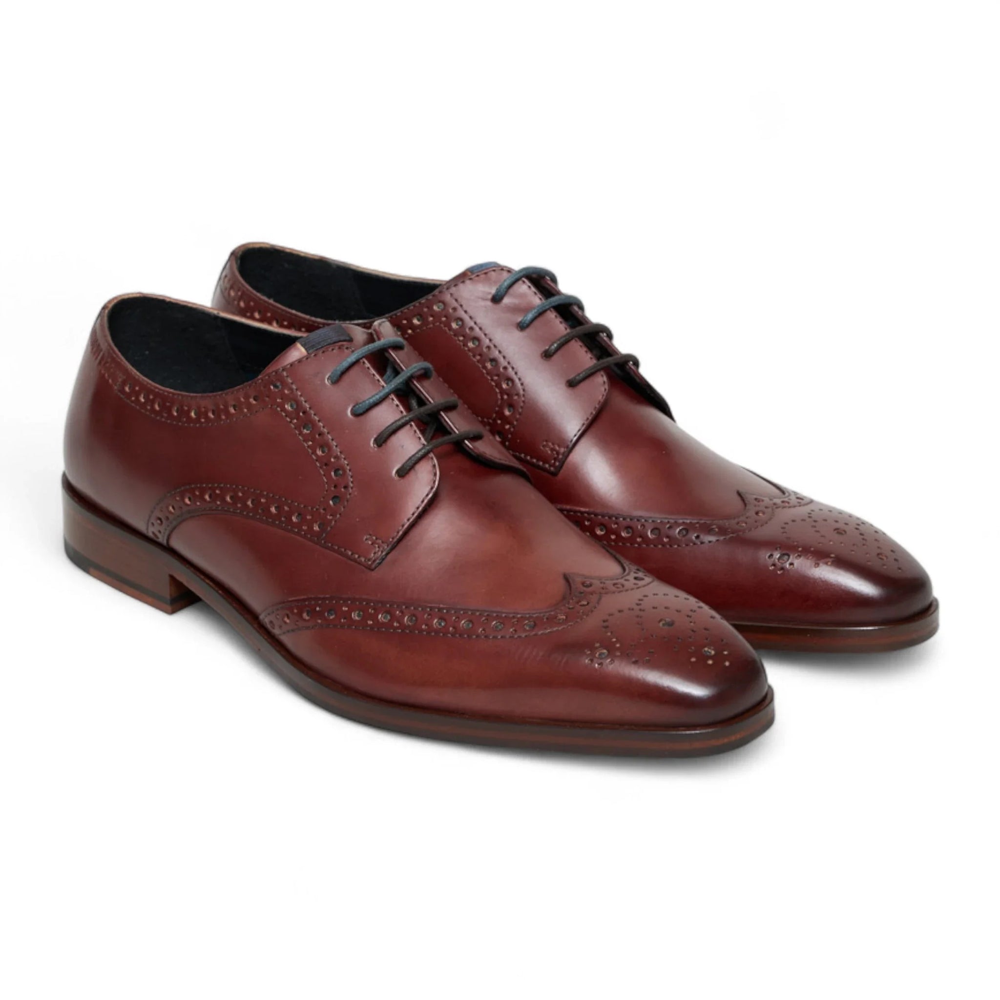 Klassische, formelle Herren-Brogue-Schnürschuhe aus burgunderrotem Leder