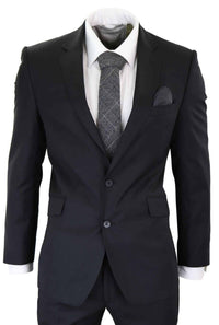 Mens Classic Plain Black Formal 2-Piece Suit