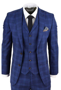 Mens Dark Blue Check Suit