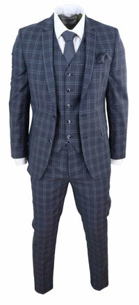 Mens Dark Grey 3 Piece Check Suit
