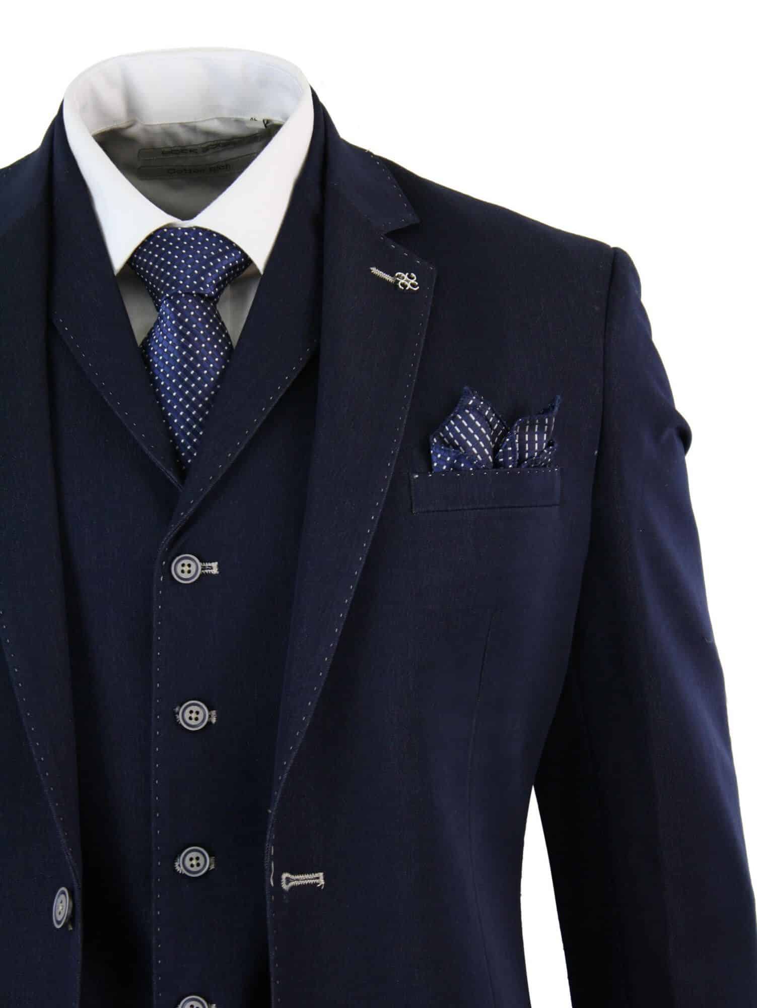 Mens Denim-Blue 3 Piece Suit