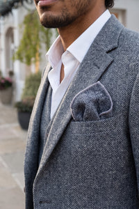 Einstecktuch für Herren aus grauem Tweed-Wollmischgewebe