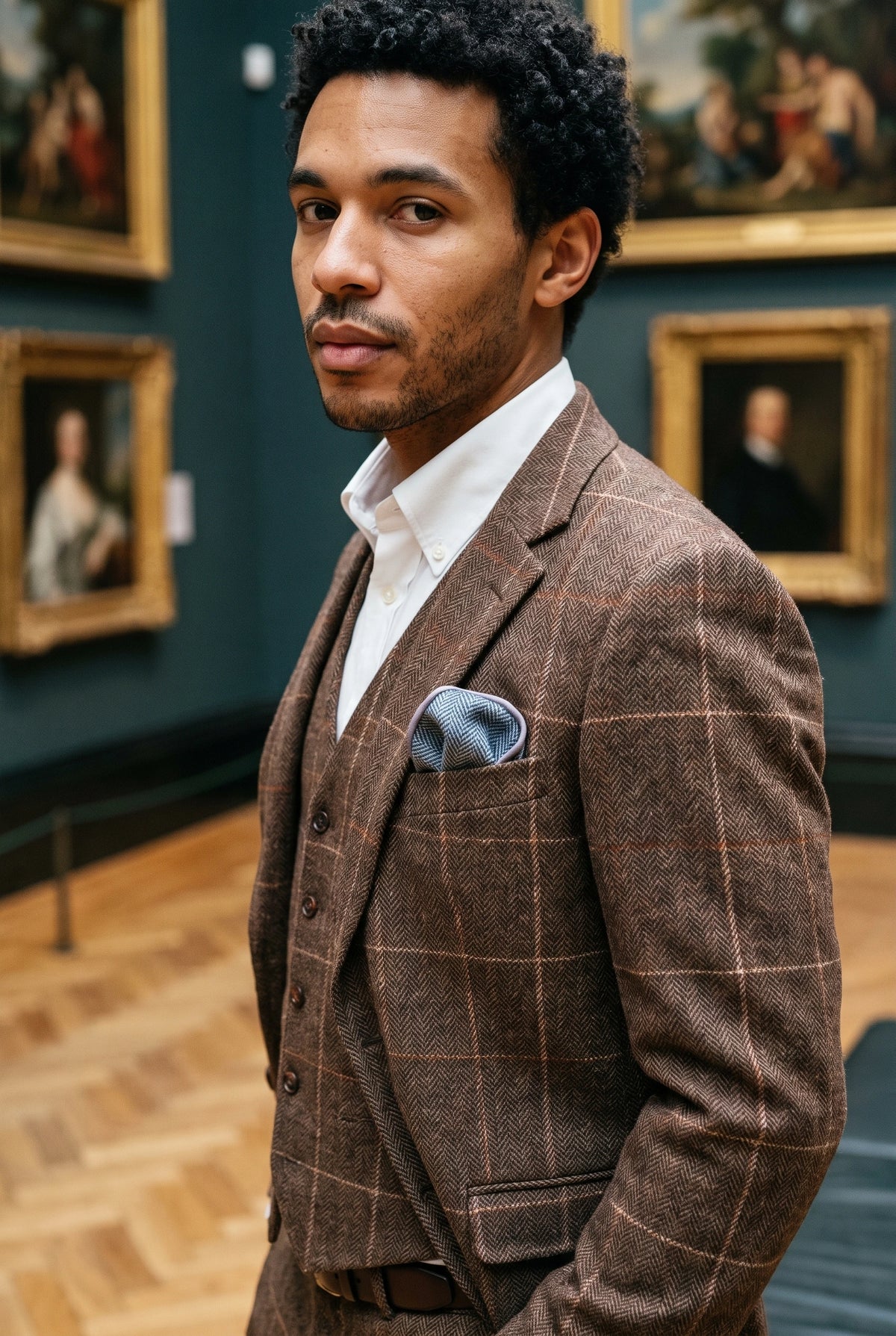 Einstecktuch für Herren aus grauem Tweed-Wollmischgewebe