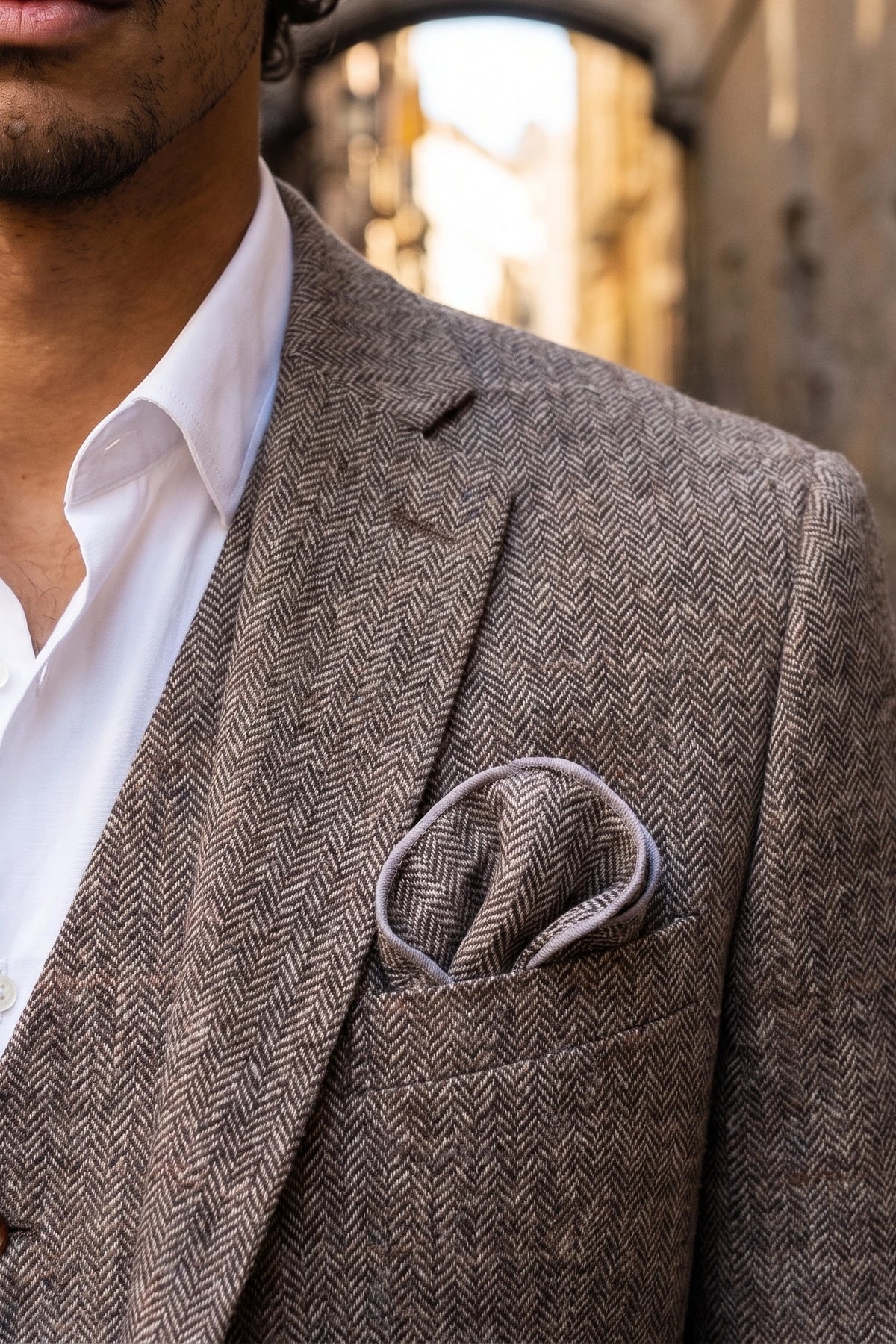 Einstecktuch für Herren aus grauem Tweed-Wollmischgewebe