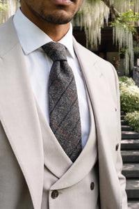 Graue Herrenkrawatte aus Wollmischung und Tweed