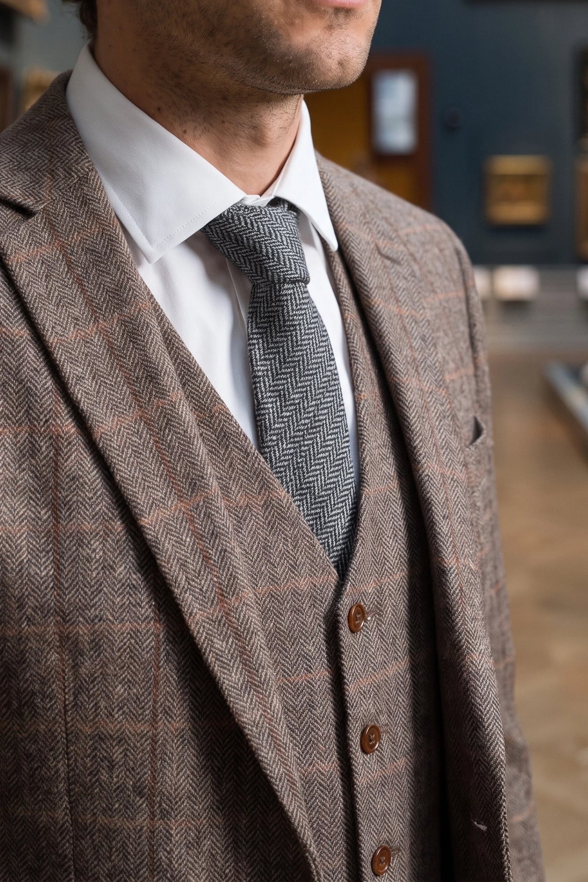 Graue Herrenkrawatte aus Wollmischung und Tweed