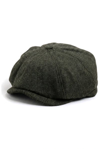 Klassische Schiebermütze im Fischgrätmuster für Herren – Olivgrün