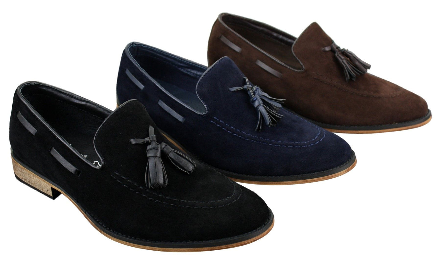 Mens Italian Slip On Driving Shoes Loafers Tassle Suede Leather Blue Black Brown