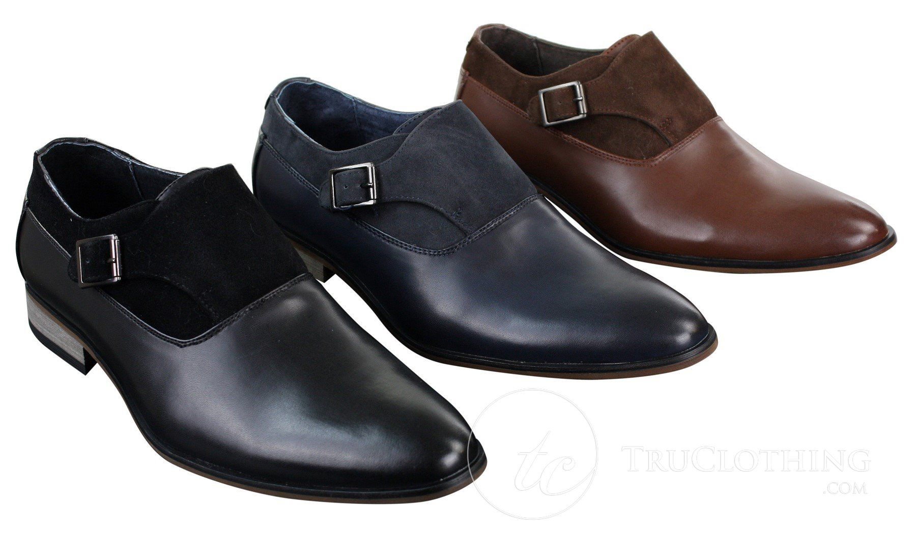 Mens Leather & Suede Slip On Buckle Italian Designer Shoes Smart Casual Formal