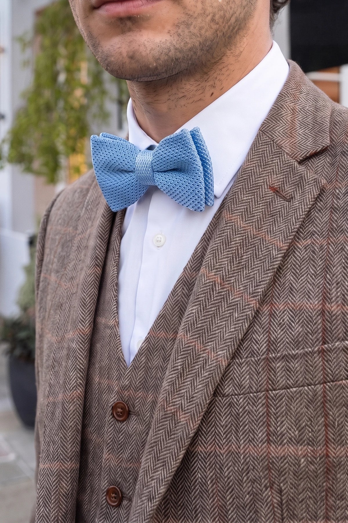 Hellblaue Strickfliege für Herren