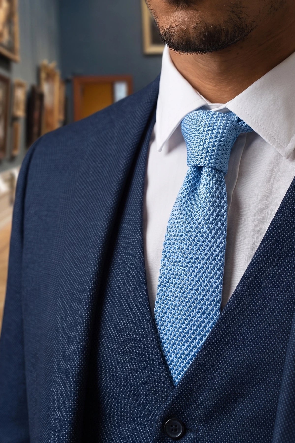 Hellblaue Strickkrawatte für Herren