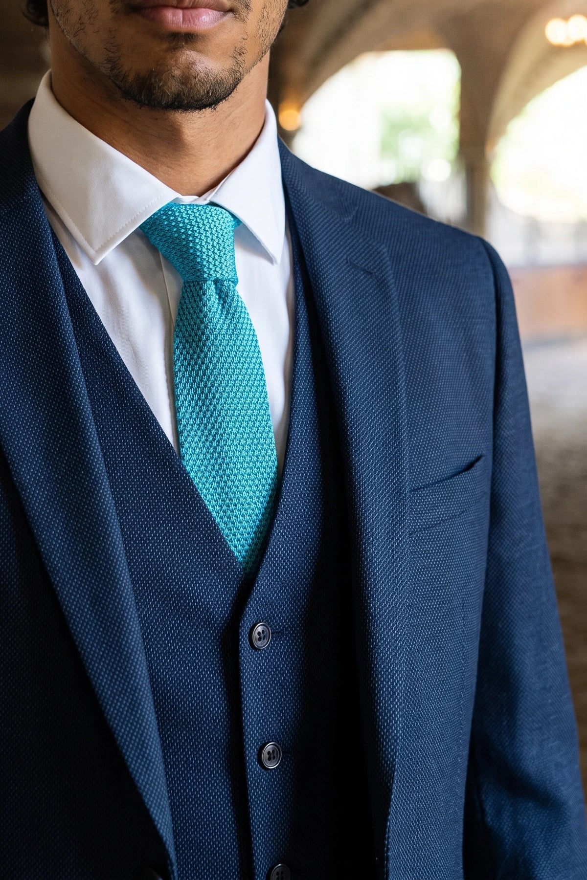 Hellblaue Strickkrawatte für Herren