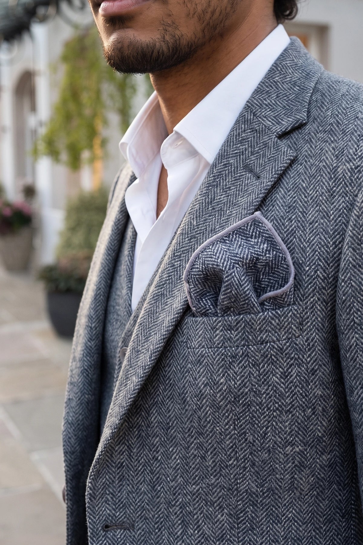 Einstecktuch für Herren, hellblau, aus Tweed-Wollmischung