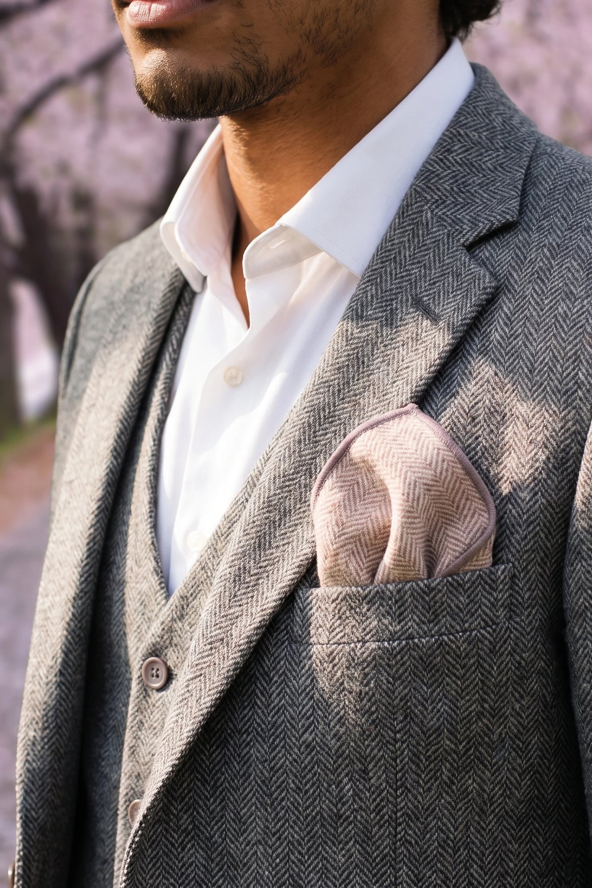 Einstecktuch für Herren, hellrosa, aus Tweed-Wollmischung